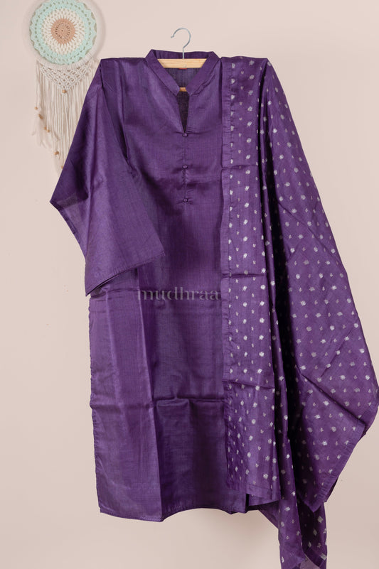 Amethyst Semi-stitched Tussar Suit Set