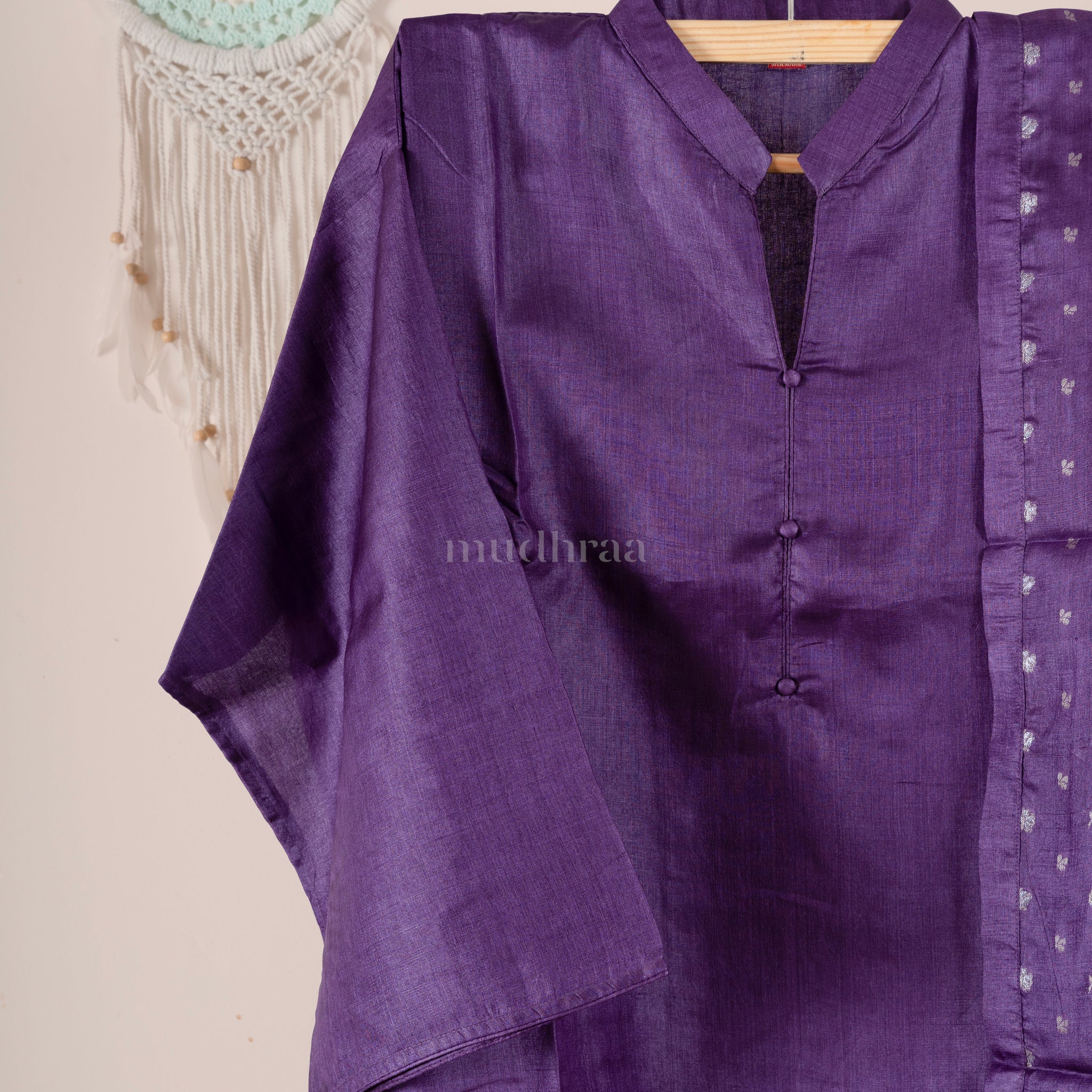 Amethyst Semi-stitched Tussar Suit Set