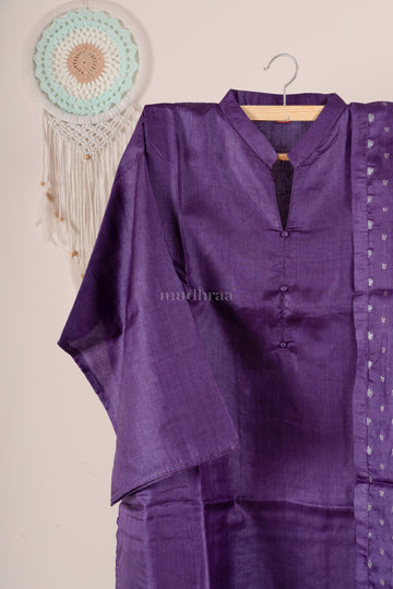 Amethyst Semi-stitched Tussar Suit Set